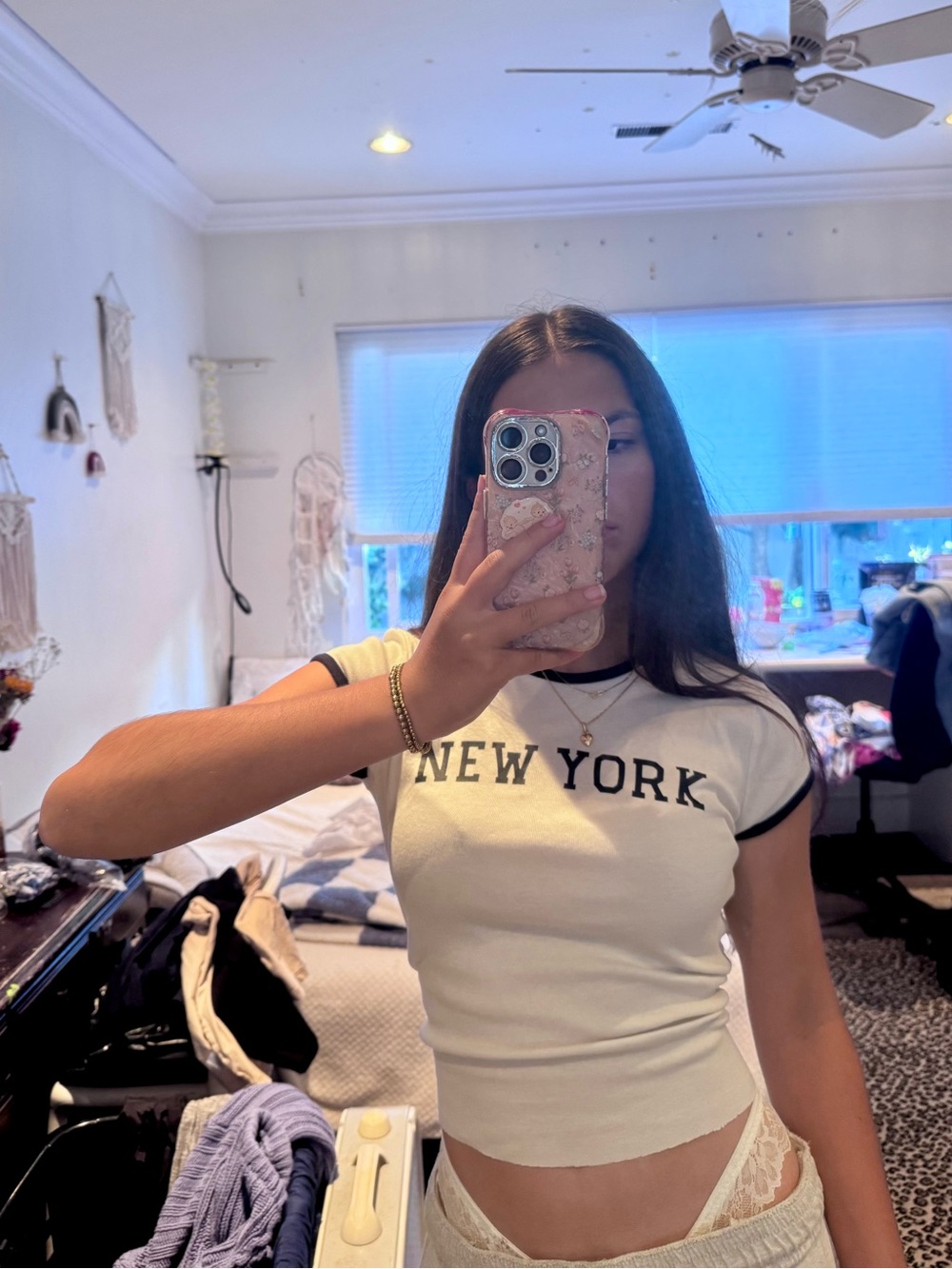 wild fable Cream Crop Tee with Black Trim and NEW YORK Print